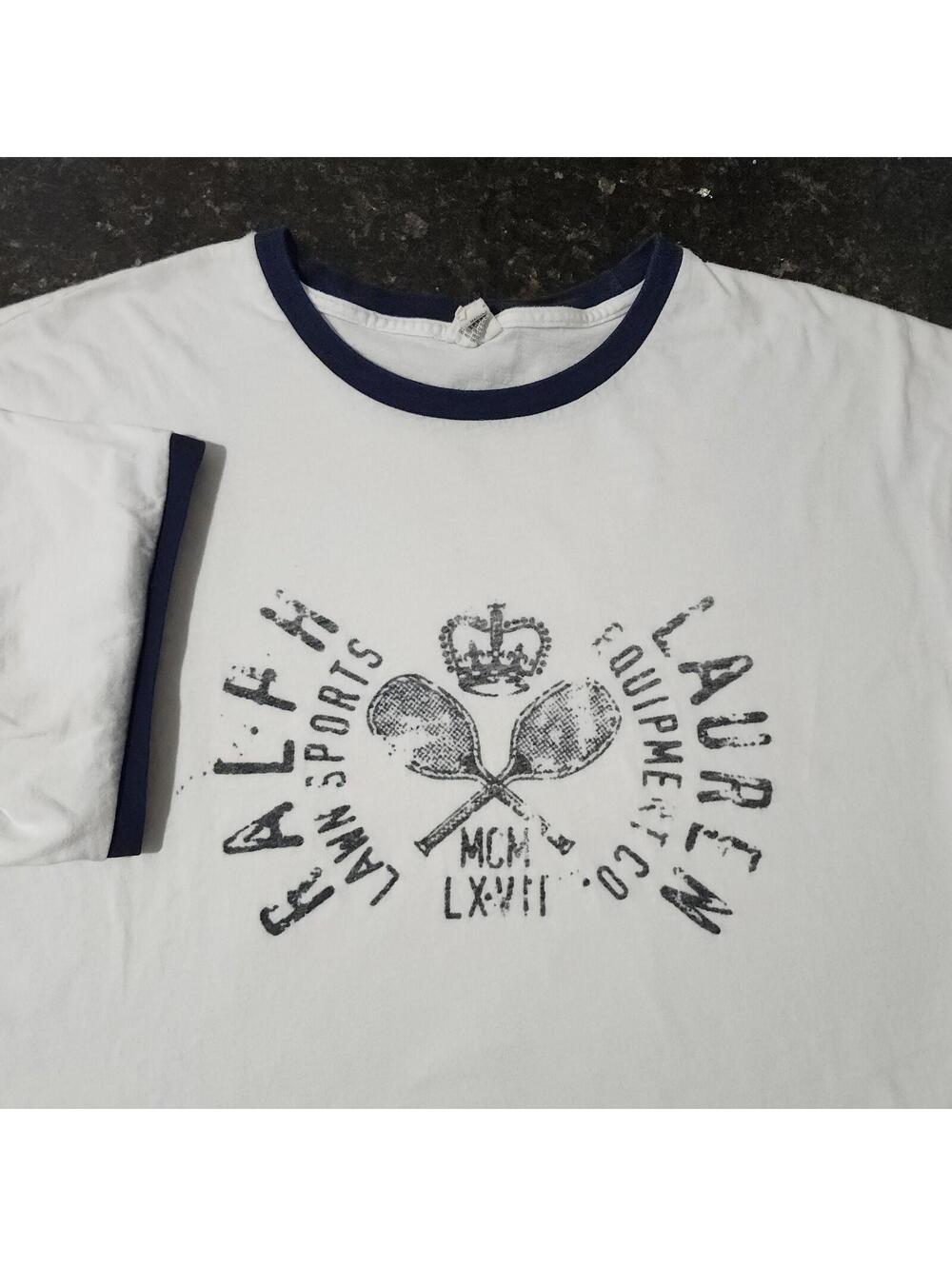Polo Ralph Lauren Lawn Sports Equipment  Tennis Crown Ringer T Shirt Mens Large